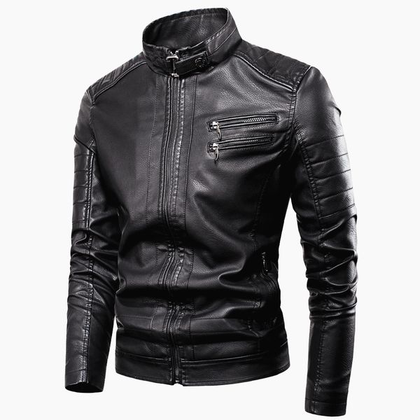 

Men 2020 Spring New Casual Vintage Zipper Style Fleece Leather Jackets Coat Men Outwear Fashion Motor & Biker Leather Jacket Men