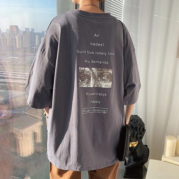 

2020 summer new youth popular loose printing five-point sleeves t-shirt fashion casual round neck wild pullover s-5xl, White;black