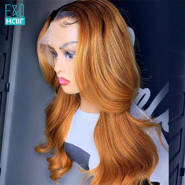 

loose body wave human hair wigs ombre brown 13x4 lace front human hair wigs for women brazilian remy lace part wig 150%, Black;brown