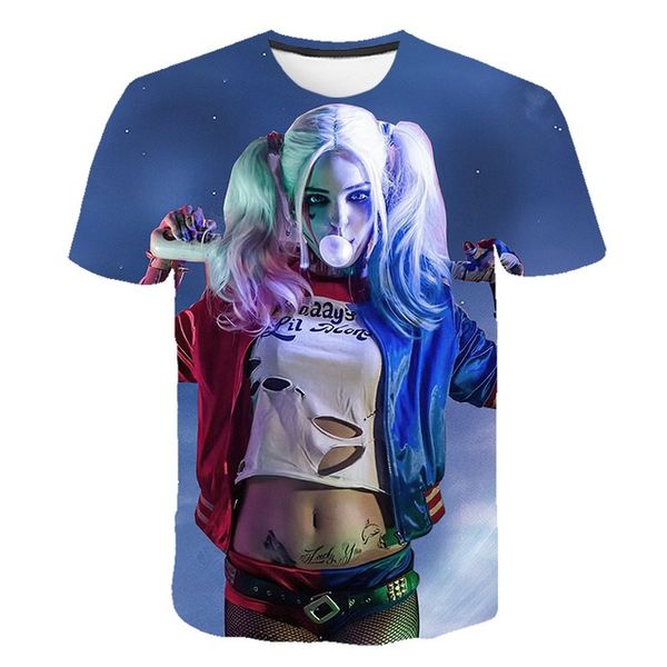 

new female clown 3d cartoon harley quinn movie suicide squad 3d print shirts funny anime oversized men clothing