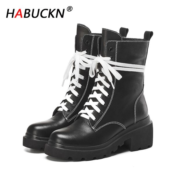 

habuckn new fashion women punk style retro cool lace up heels ankle boots for woman motorcycle boot girls black