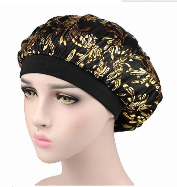 

african women hair bonnet gold silver home caps female satin silky turban elastic band night sleep cap tb-75h, Blue;gray