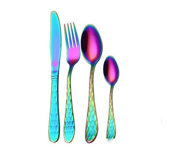 

4pcs/set stainless steel flatware set spoon/fork/knife kit water cube tableware sets stainless steel cutlery set dinnerware set wholesale