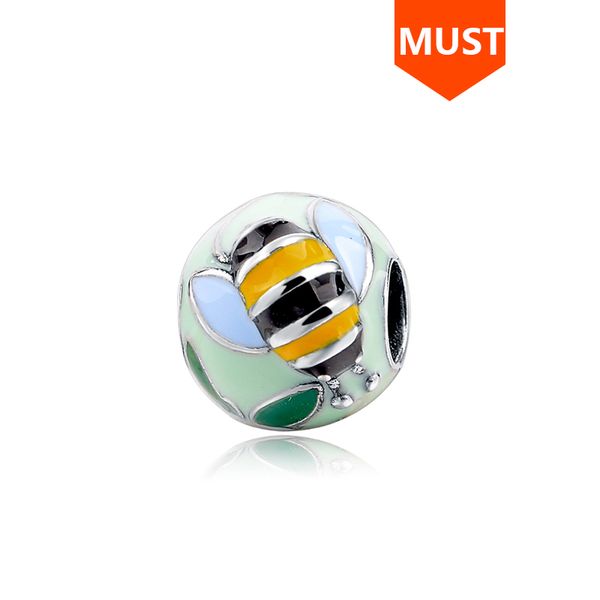 

925 пчелы стерлингового серебра животных розовый эмаль charm beads подходят аутентичные подвески европа браслеты подвески ювелирные изделия