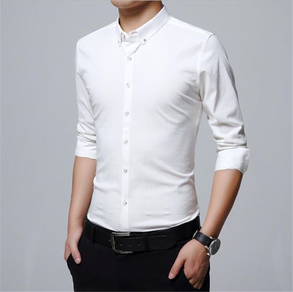 

autumn fashion mens shirt casual solid color long sleeve lapel neck slim shirt autumn mens clothing, White;black