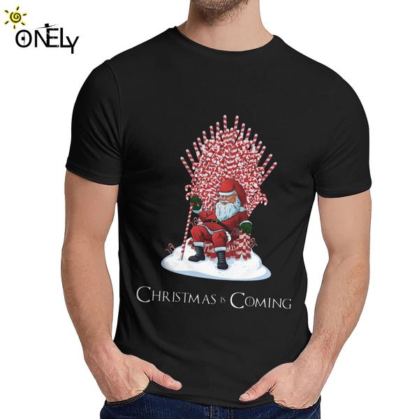 

o-neck christmas is coming santa candy cane throne t-shirt hip hop for male natural cotton homme tee shirt ing