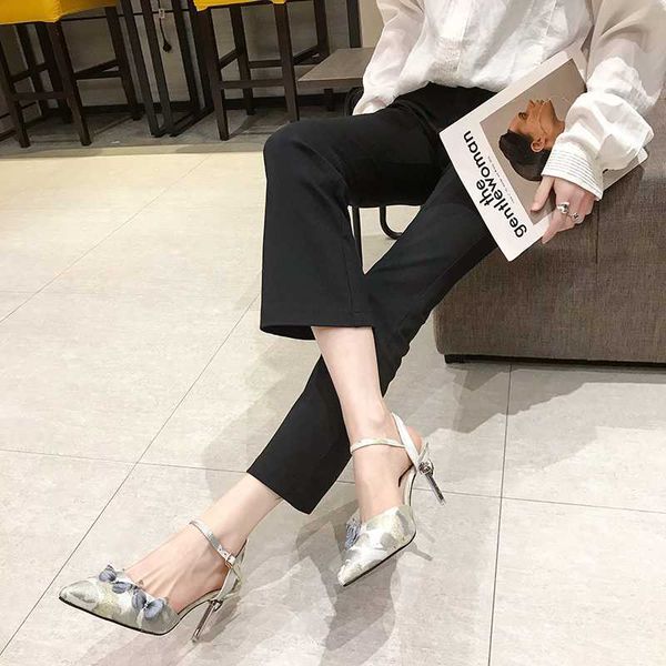 

dress shoes summer 2021 fashion versatile thin and elegant gentle wind with pointed sandals female lady small butterfly high heels x096, Black