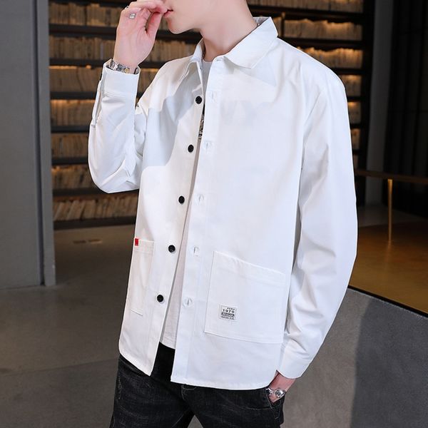 

2020 spring and autumn new men's cotton long-sleeved shirt korean slim youth spring men's shirt simple fashion kujps, Blue