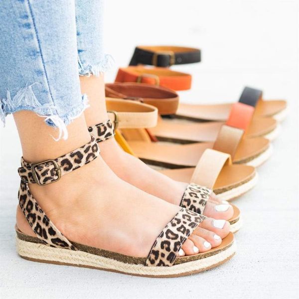 

sagace summer beach sandals women leopard print shoes ladies ankle buckle flatform wedges roman sandals zapatos de mujer, Black