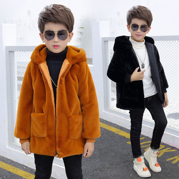 

autumn winter korean boy sweater fur wool sweater girl hooded zipper padded jacket kids solid color casual clothes, Blue;gray