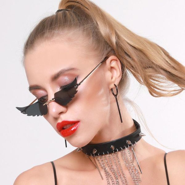 

new fashionable cat eye sunglasses women wing narrow small rimless oculos feminino colorful lens personality women's sun glasses, White;black
