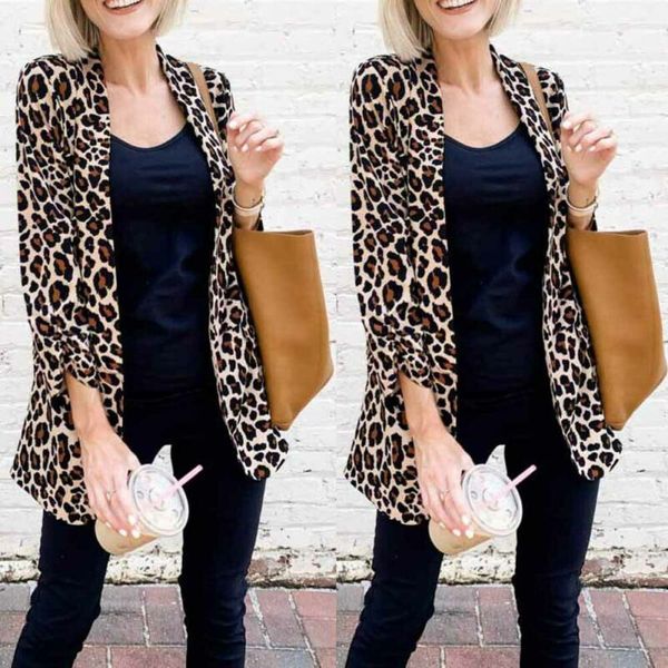 

new women fashion long sleeve slim fit casual leopard elegant office blazer suit jacket coat outwear, White;black