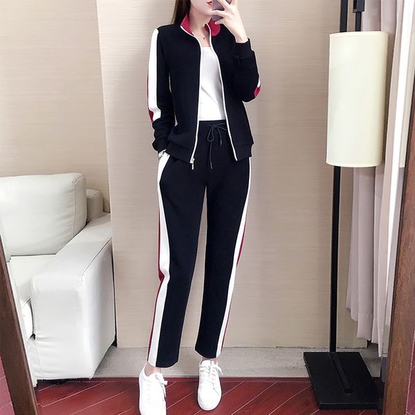 

autumn new sports suit women's coat coatcasual fashion loose personality coat two-piece suit fashionable korean style sportswear temper, Gray