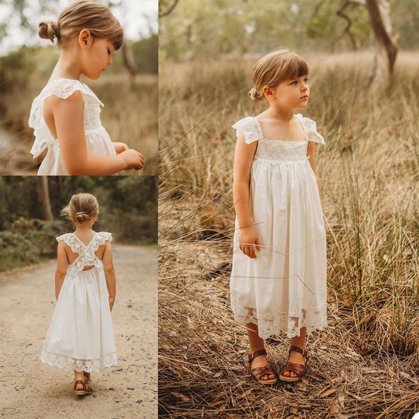 

princess flower girls' dresses square neck appliques lace kids formal wear custom made hollow back tea-length first communion gowns, White;blue