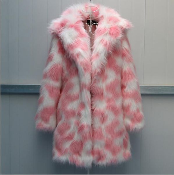 

genuo faux fur coat women 2020 winter thick luxury faux warm outwear pink green 6xl fur jacket long coats, Black