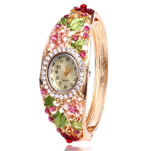 

luxury ladies quartz watches women dress watch vintage flower pattern wristwatch, Slivery;brown