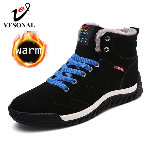 

boots men sneakers winter snow cotton high-men's board shoes with fur plush warm male casual outdoor footwear, Black