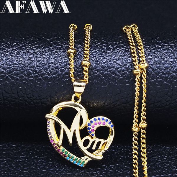 

2020 heart mom copper copper zircon stainless steel necklace women golod color chain necklace jewelry collier femme n97s01, Silver