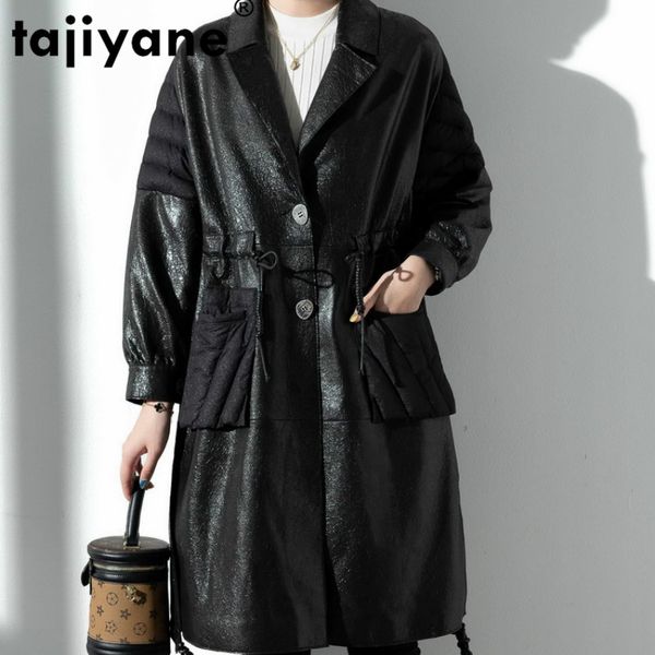 

real genuine leather jacket autumn winter coat women clothes 2020 korean vintage 100% sheepskin down coat female zt4852, Black