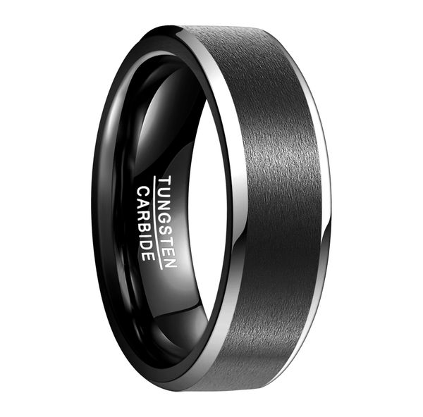 

nuncad brand 8mm width silver color edge black tungsten ring men's jewelry tungsten carbide ring usa size 6-14 lae
