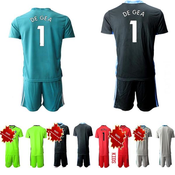 

2020 2021 kids manchester goalkeeper soccer jersey childrens mata #1 de gea pogba football kit jersey home away kit sets uniform, Black;yellow