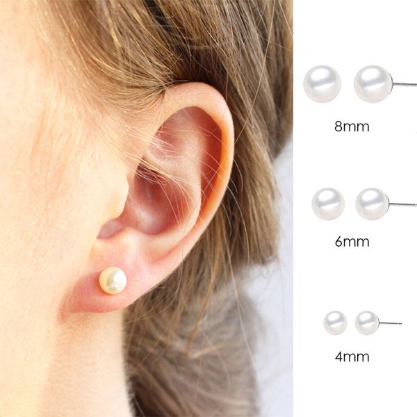 

stud simple white pearl earrings 316l stainless steel european and american accessories, Golden;silver