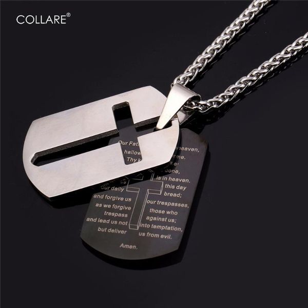 

collare bible lords prayer cross stainless steel necklaces & pendants gold color wholesale christian jewelry dog tag men p509, Silver