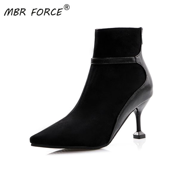 

mbr force party shopping autumn winter patchwork lady pointed toe thin heels high-heeled women boots big size 34-43 woman shoes, Black