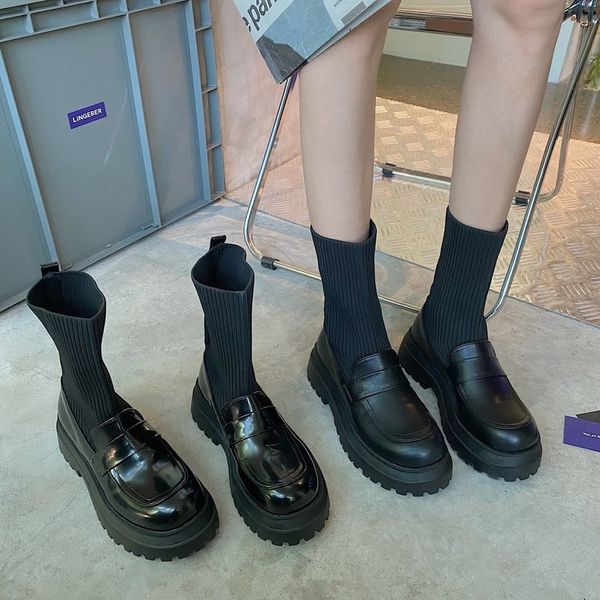 

boots brand women's shoes round toe booties woman 2020 low heel boots-women fashion rubber mid calf autumn black ladies