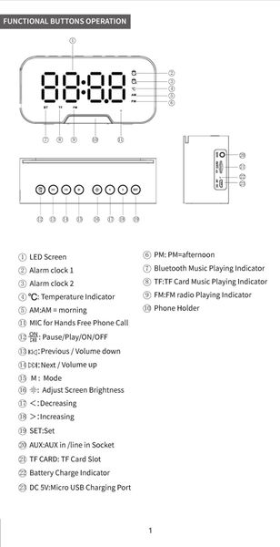 

yalanshi mirror clock wireless bluetooth speaker gift portable mini voice broadcast home alarm clock card instert