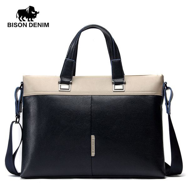 

briefcases bison denim fashion men bag handbag shoulder bags genuine leather business briefcase laptop