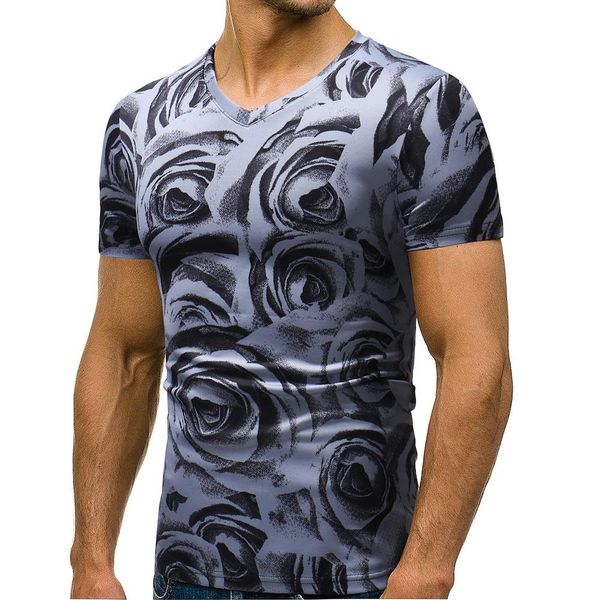 

Foreign trade large new men s fashion Decor V-neck slim Casual Short Sleeve T-shirt wholesale