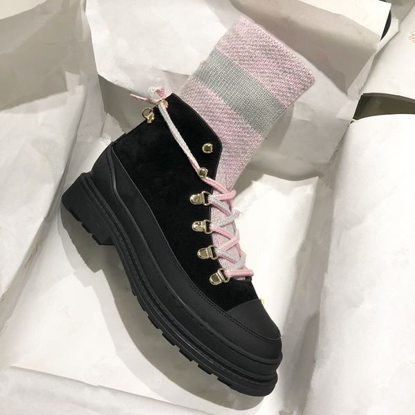 

women ankle boots genuine suded leather autumn winter boots runway lace up socks party dress shoes combatwomen, Black