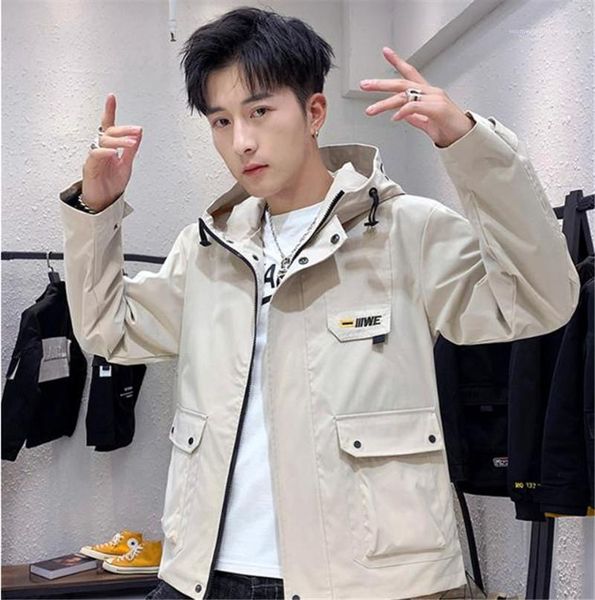 

casual cardigan loose coats with zipper mens autumn jacket hooded long sleeve button designer solid color, Black;brown