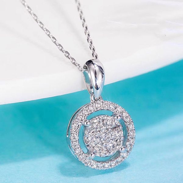 

aeaw 0.17cttw real diamond solid 18k white gold light luxury full diamond halo round pendant birthday gift for women, Silver
