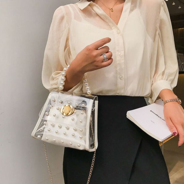 

women transparent pvc clear pearl jelly bag tote 2020 fashion casual handbag messenger bag