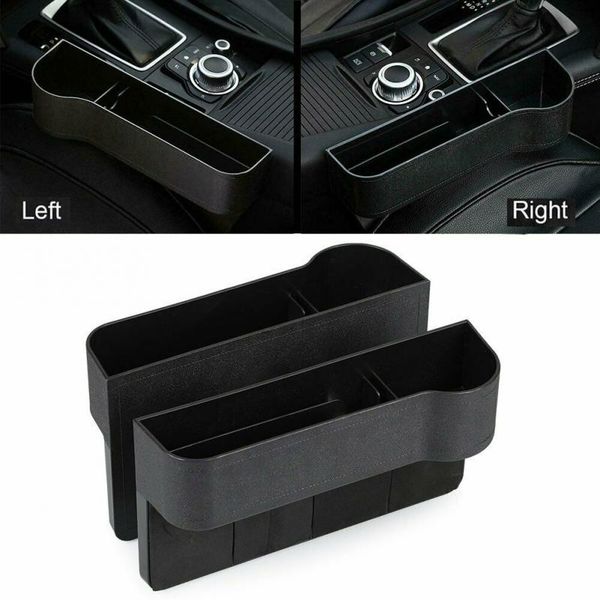 

left/right universal passenger driver side car seat gap storage box pocket organizer drink phone holder black/brown car interior