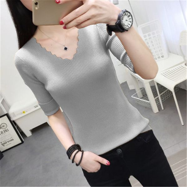 

women's sweaters 2021 spring autumn knitted women and pullovers v-neck sweater pullover short sleeve jumper zy4317, White;black