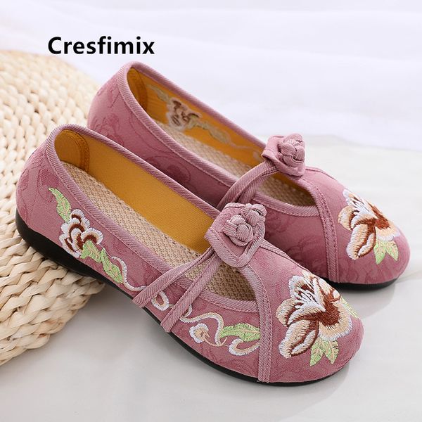 

cresfimix women fashion light weight floral embroidery flat shoes lady casual retro ballet shoes female green dance flats c5510, Black