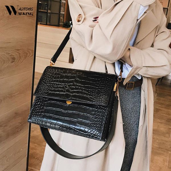 

european fashion simple women's designer handbag 2020 quality pu leather tote bag alligator shoulder crossbody bags for women