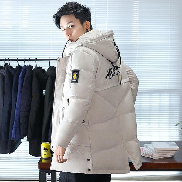 

mens designer winter white hooded medium and long flower coat duck down warm windproof jacket, Black