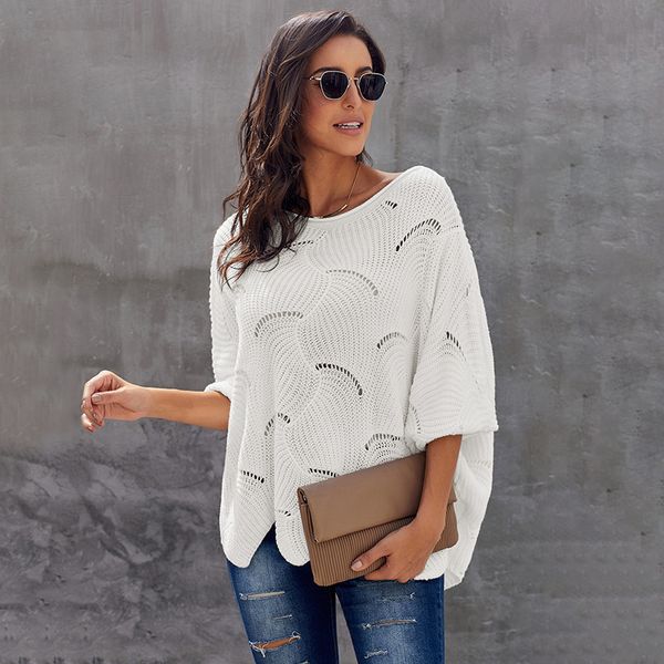 

womens designerloose winter round collar bat long sleeve pullover sweater 270048, White;black