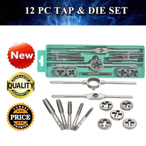 

12/20 pcs m6-m12/m3-m12 metric tap with 5pcs die and adjustable tap wrench nut bolt alloy metal hand tools