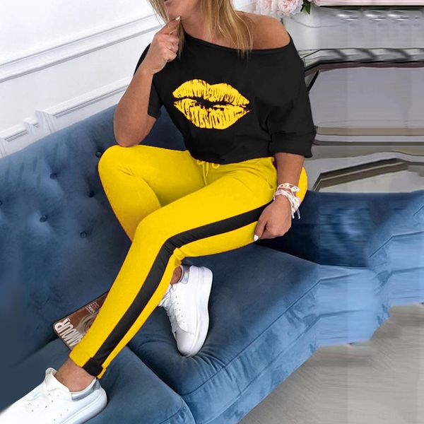 

2020 летних красные губы напечатаны средней втулка круглых брюк шеи набор 2020 летней красного цвета губ печататься среднего рукав круглой ш, Gray