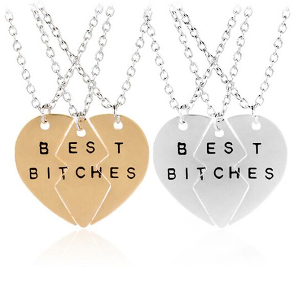 

new fashion broken heart 3 parts gold bitches necklaces & pendants,jewelry for women,gift for friends, Silver