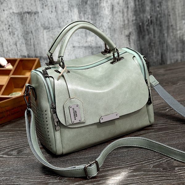 

2020 vintage boston genuine leather luxury handbags designer shoulder bag female rivet women messenger bags tote sac a main