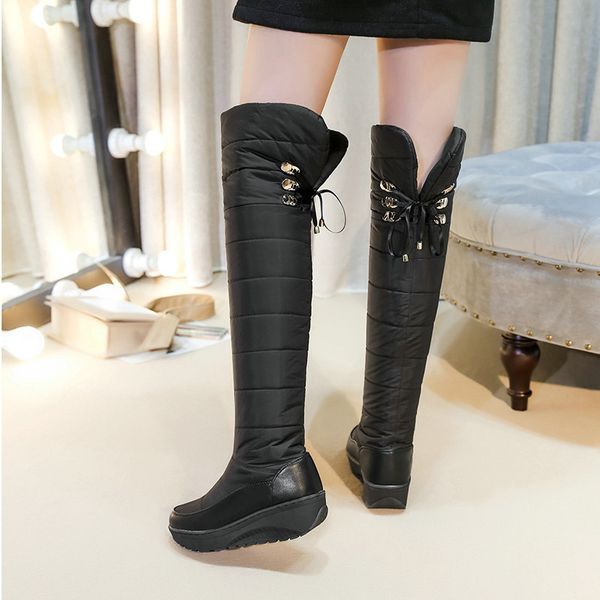

women's rubber boots lace up booties ladies round toe australia wedge shoes boots-women platform winter footwear sexy, Black