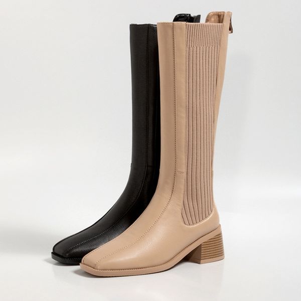 

new brand elegant women knee high boots autumn shoes woman winter black apricot working heels boots 40