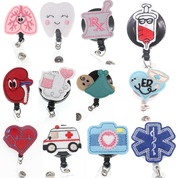 

10pcs/lot felt stethoscope /er/lung/syringe retractable id badge holder reel, Silver