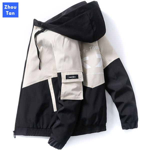 

2020 spring and autumn korean version clothes men jackets size 3xl outwear coat slim parka men's hooded fashion printed jacket, Black;brown